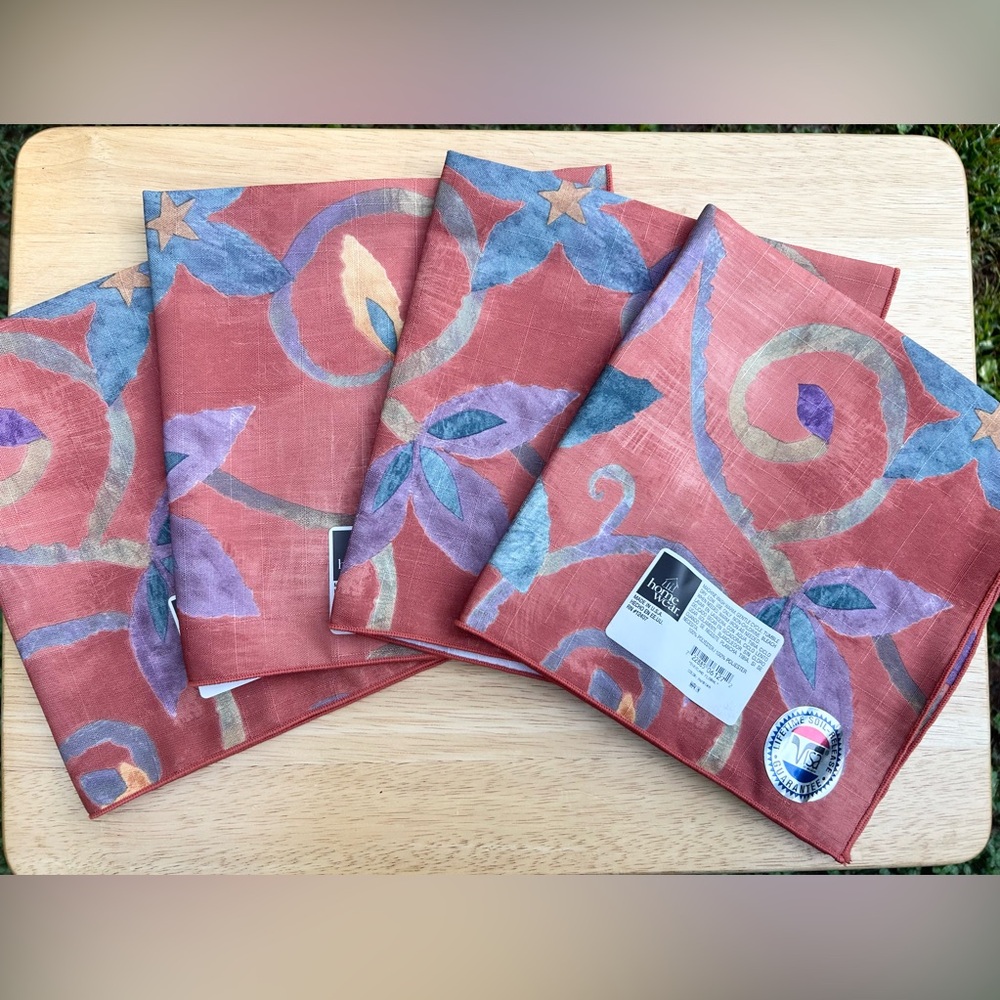 NWT Home Wear‎ Set Of 4 Napkins Dixieland Floral In Paprika Made In USA Dining
